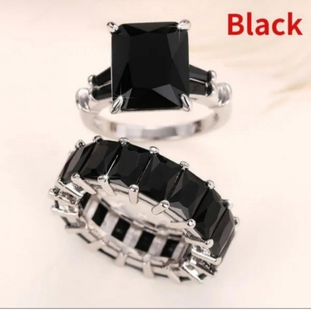Elegant Black Stone Ring Set Sz 9